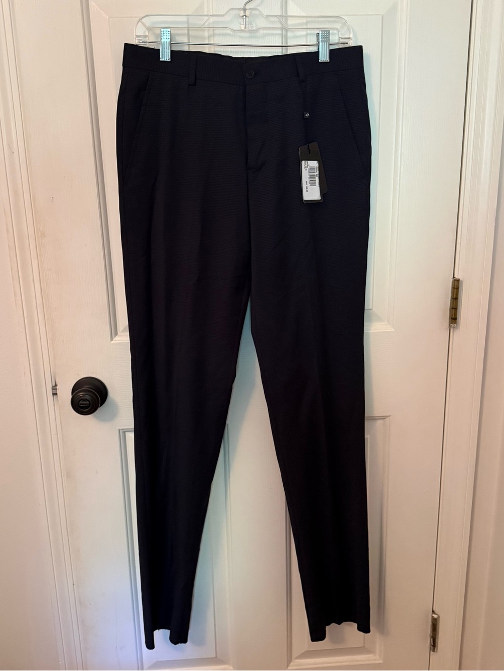 Armani Exchange Men's Black Wool Dotted Dress Pants - Slim Straight